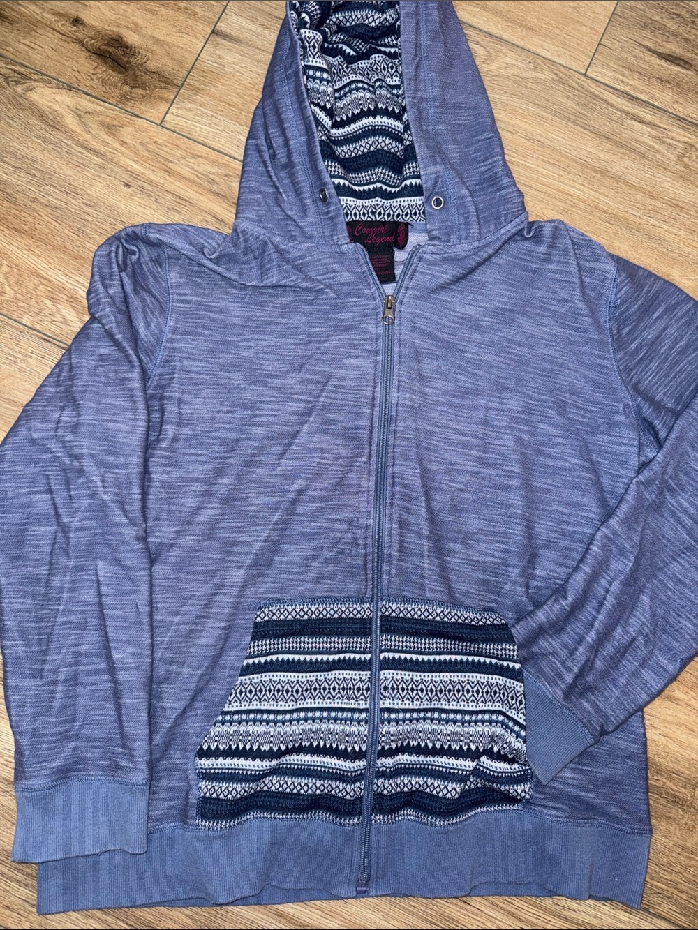 Cowgirl Legend Hooded Zip Sweater Jacket in Heather Blue